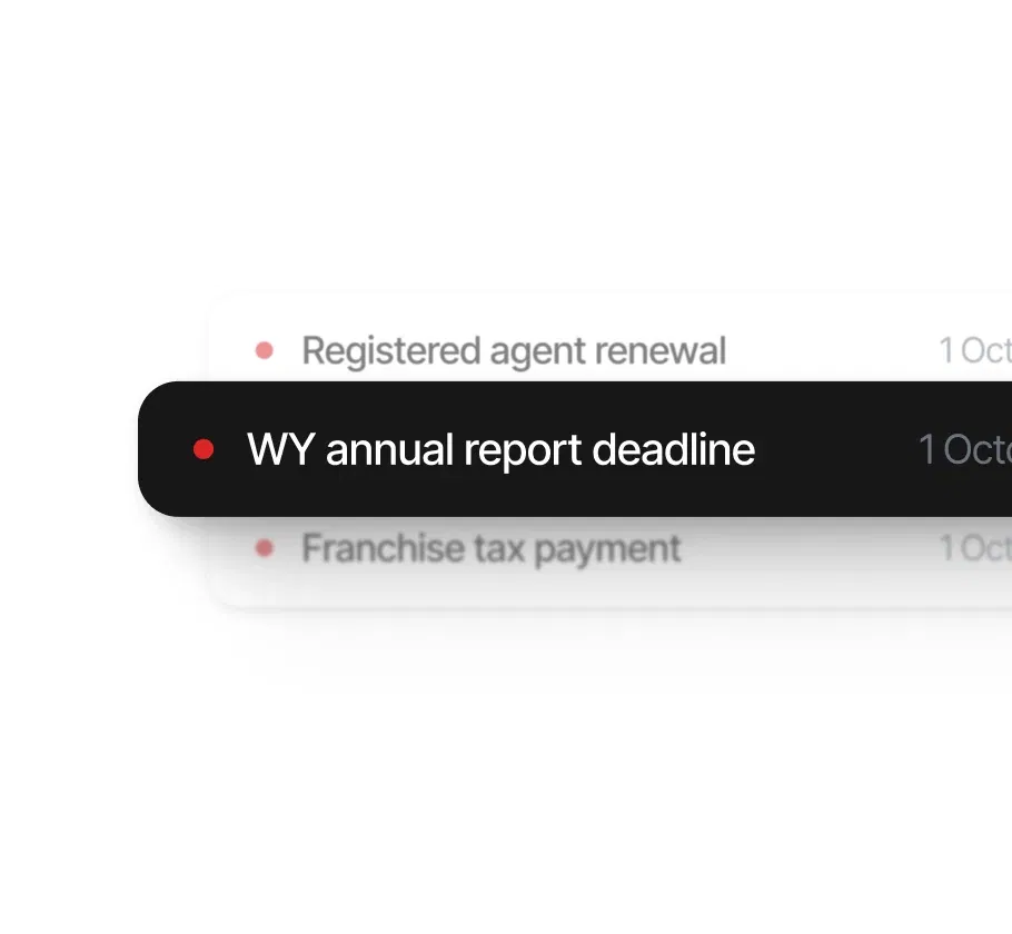 Compliance calendar with upcoming filing deadlines