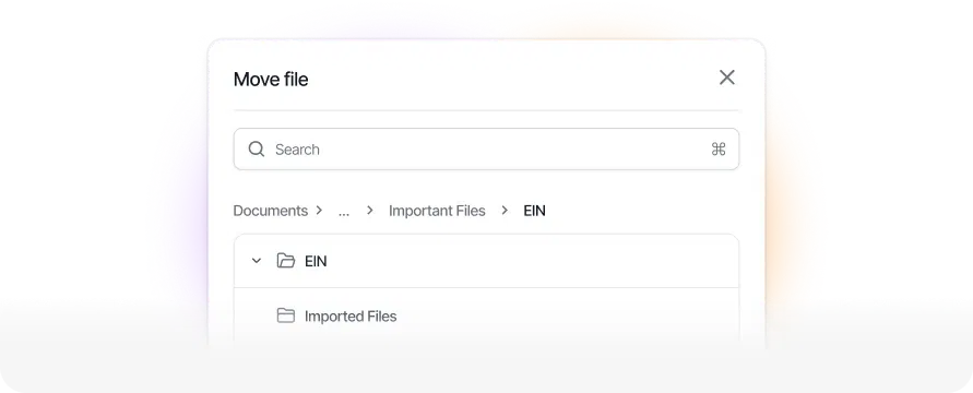 Folder organization interface with custom categories
